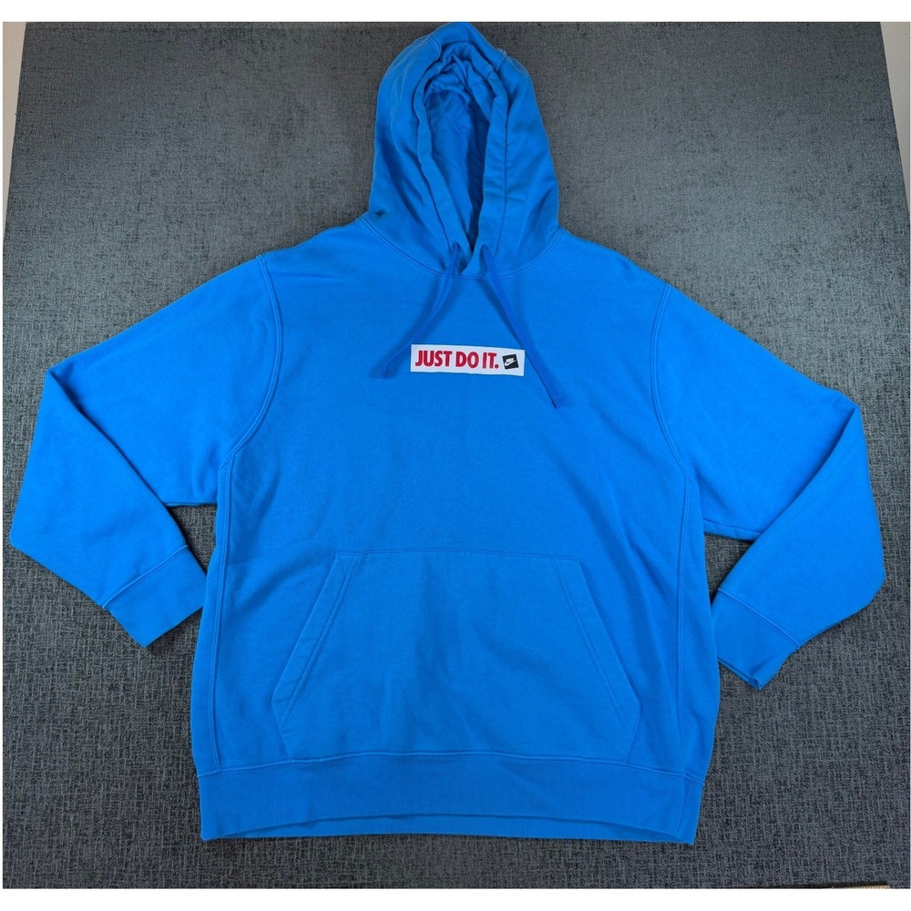 Nike Mens XXL Just Do It Box Logo Hoodie Blue Fleece Sweatshirt BV4089-403